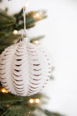 Decorator's Warehouse 4” White and Black Glass Dotted/Striped/Quilted Ornament > Christmas Sale|Christmas Decor