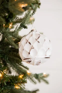 Decorator's Warehouse 4” White and Black Glass Dotted/Striped/Quilted Ornament > Christmas Sale|Christmas Decor