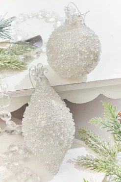 Decorator's Warehouse 4" - 6" White Beaded Glass Ornament > White Christmas|Christmas Decor
