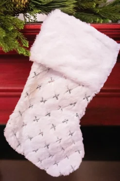 Decorator's Warehouse 20” White Fur Stocking with Silver Accents > Christmas Textiles|White Christmas