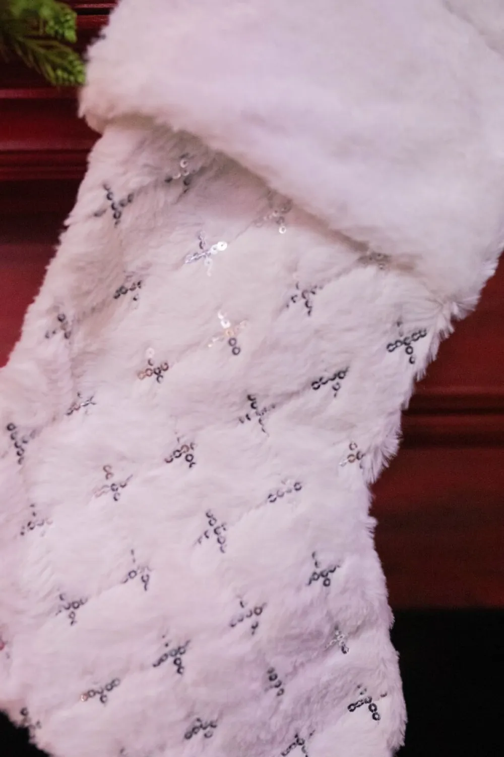 Decorator's Warehouse 20” White Fur Stocking with Silver Accents > Christmas Textiles|White Christmas