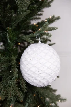 Decorator's Warehouse 6” White Glittered Net Ball Ornament > White Christmas|Christmas Decor
