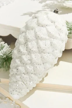 Decorator's Warehouse 9" White Glitter Pinecone with Hanger > White Christmas|Christmas Decor