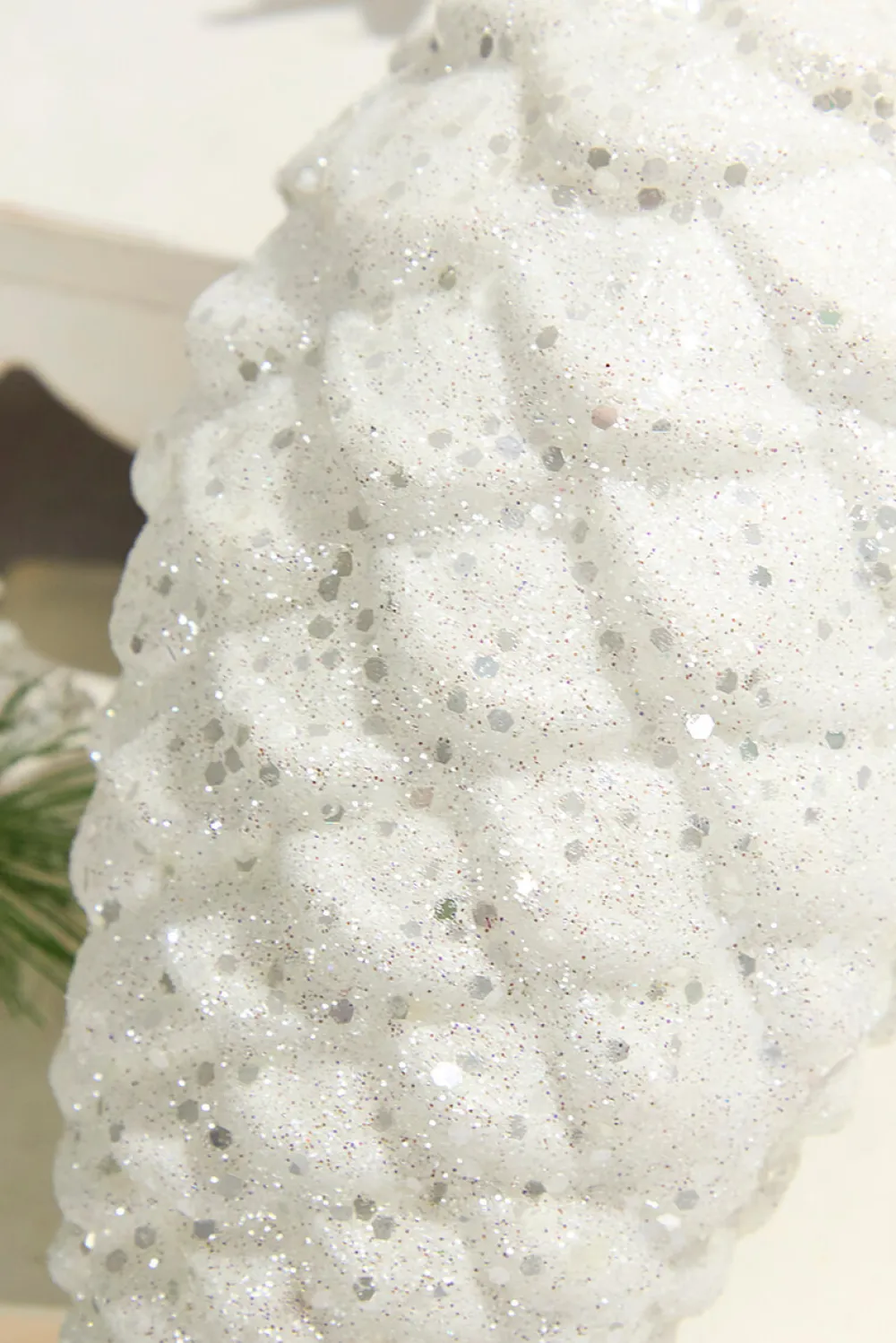 Decorator's Warehouse 9" White Glitter Pinecone with Hanger > White Christmas|Christmas Decor