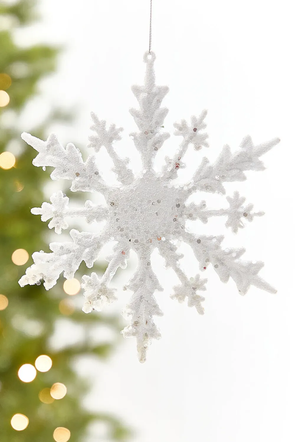 Decorator's Warehouse 8" White Glitter Snowflake Ornament > White Christmas|Sugar & Spice