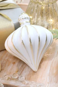 Decorator's Warehouse 7” White & Gold Matte Onion Ornament > Christmas Decor|Natural Elegance