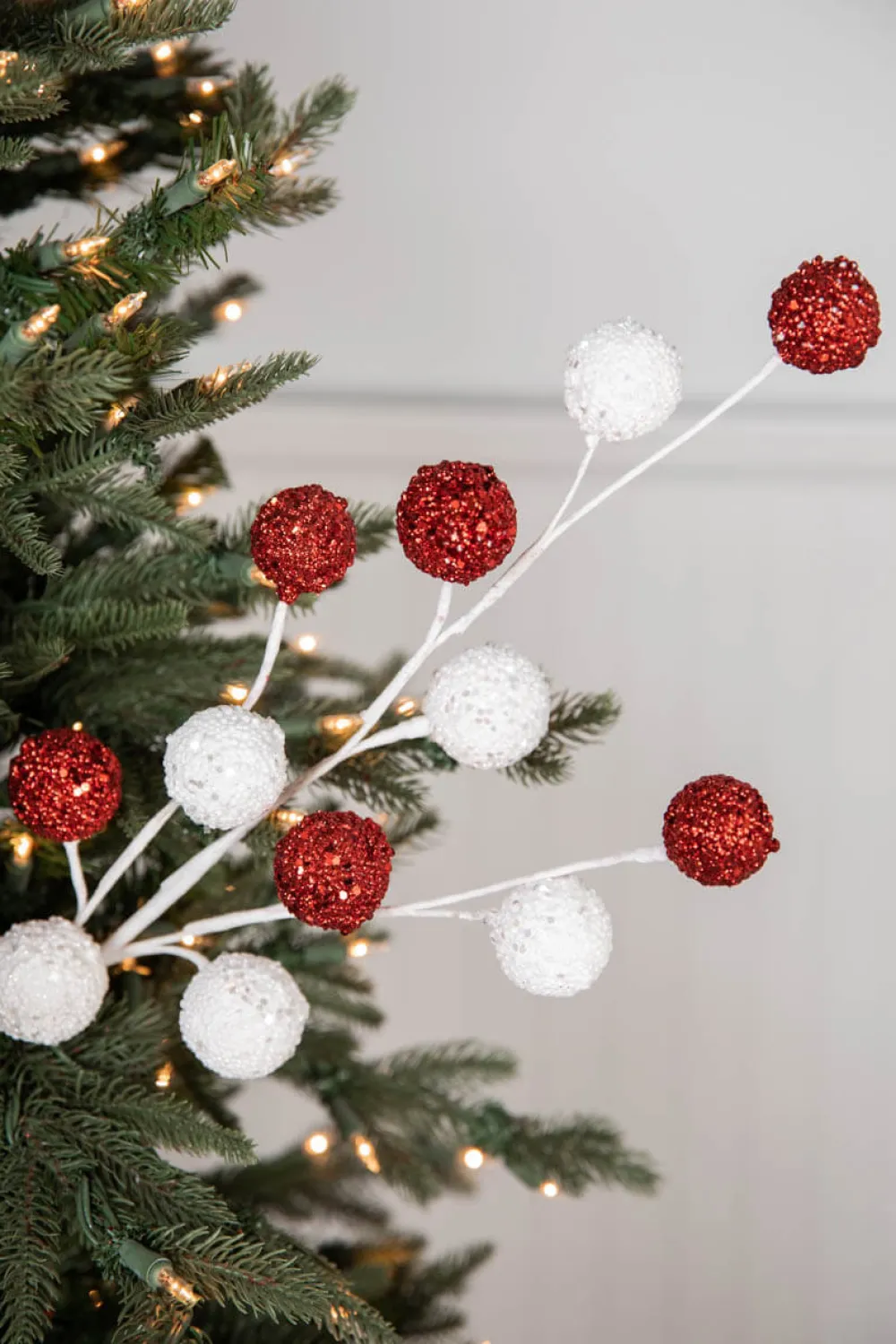 Decorator's Warehouse 30” White & Red Ball Stem > Christmas Sprays|Christmas Decor