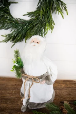 Decorator's Warehouse 19” White Robe Santa Figure with Greenery Bundle > Winter Woodland|Santas & Angels