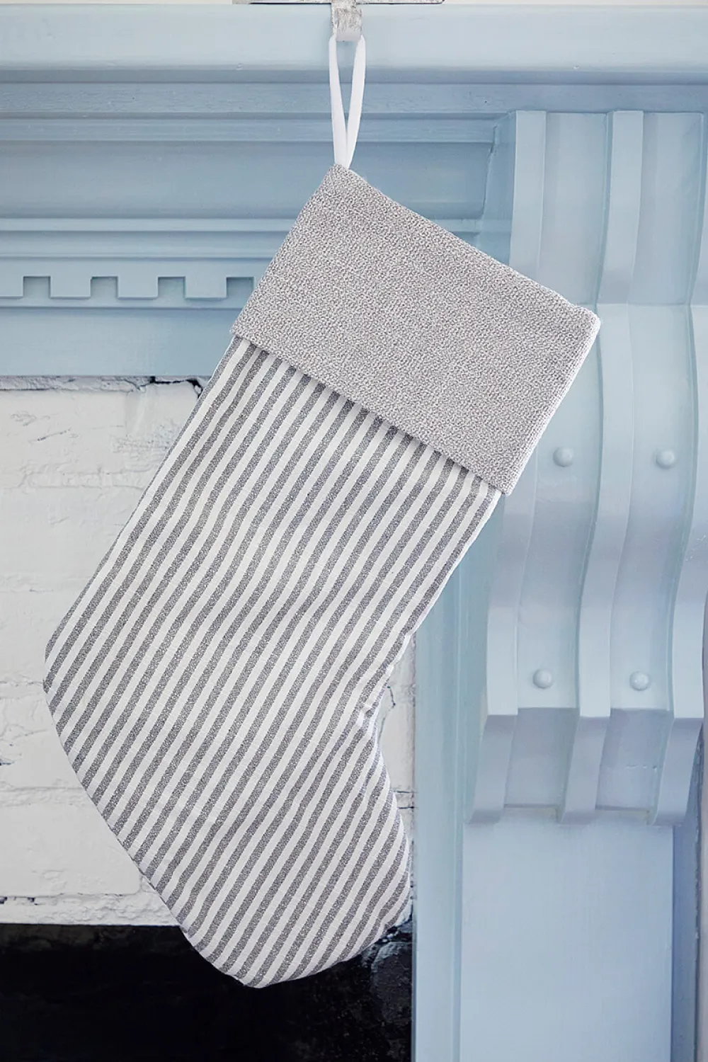 Decorator's Warehouse White Stocking with Gray Stripes > Christmas Textiles|Christmas Decor