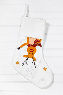 Decorator's Warehouse White Stocking with Rudolph > Christmas Textiles|Christmas Stockings