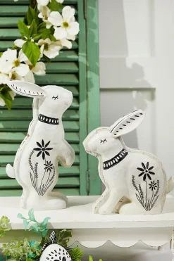 Decorator's Warehouse 8" - 10" White With Black Bunny Resin Figure - Set of 2 > Easter Decor|Easter Decor