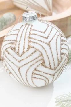 Decorator's Warehouse 5" - 6" White With Champagne Glitter Art Deco Glass Ornament > Christmas Decor|Christmas Ornaments