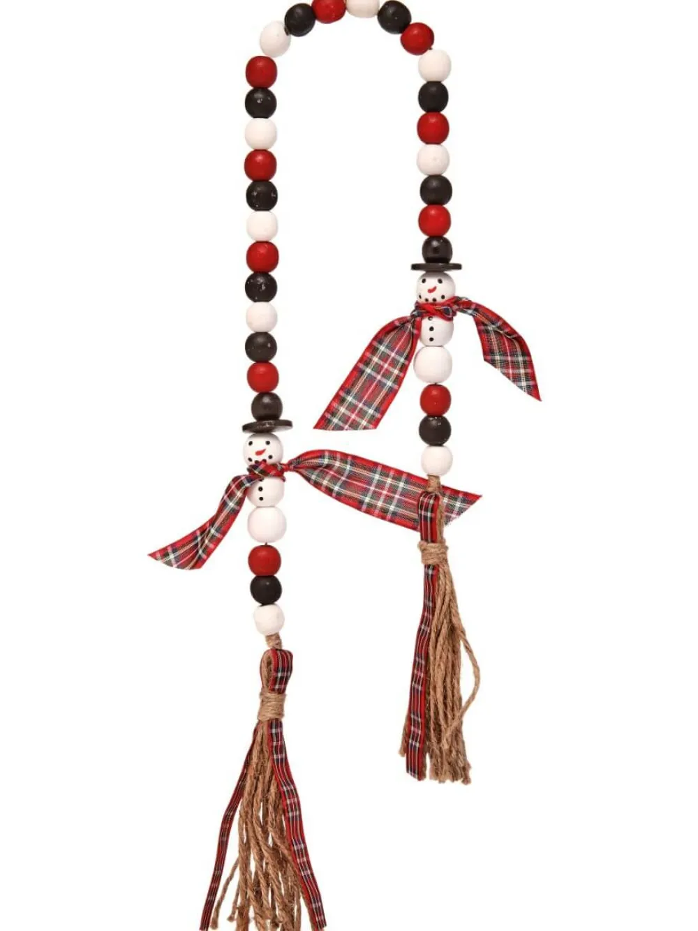 Decorator's Warehouse 34” Wood Bead Snowman with Plaid Garland > Unlit Garlands|Christmas Garlands