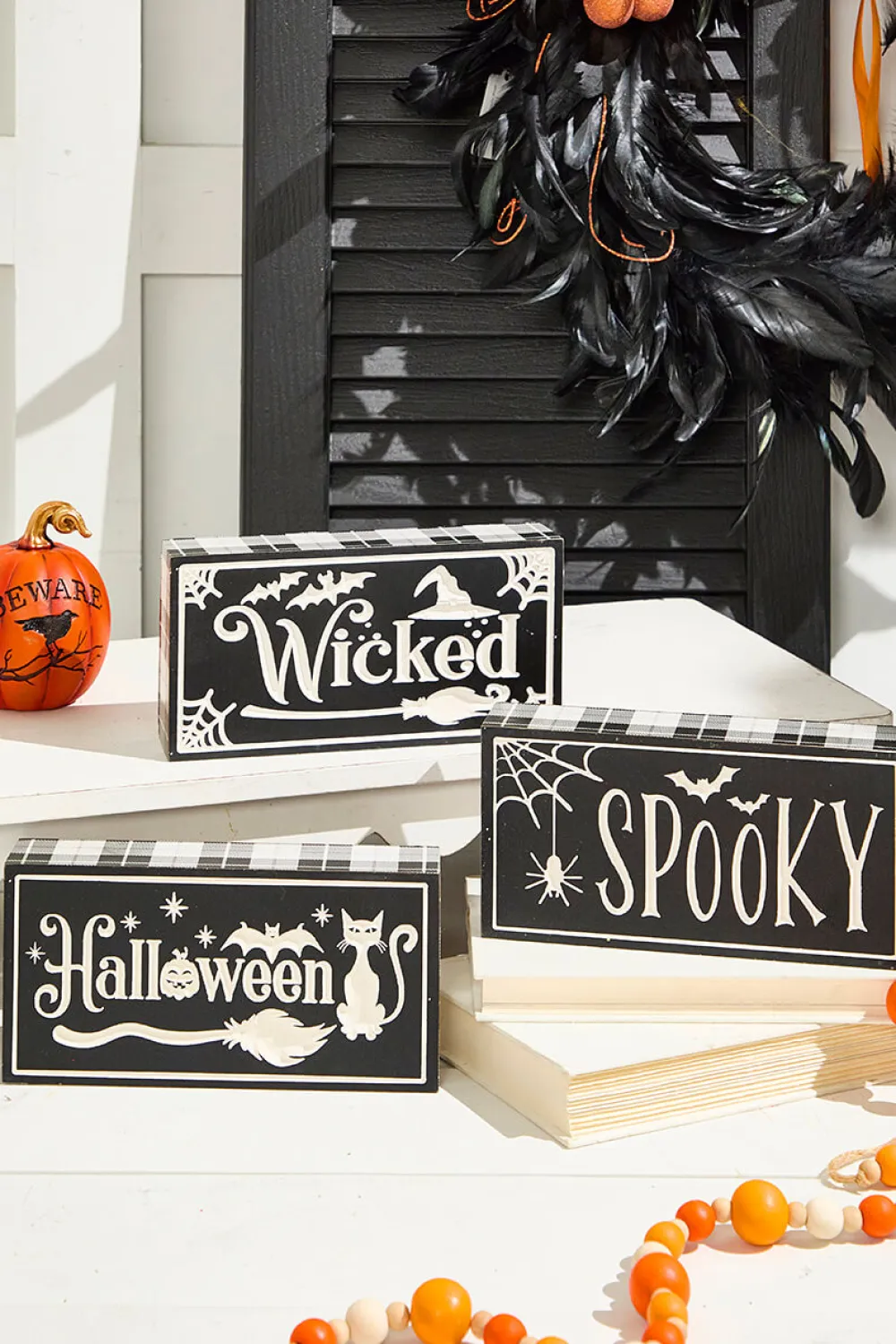 Decorator's Warehouse 7.8" Wood Halloween Design Engraved Block > Halloween|Halloween