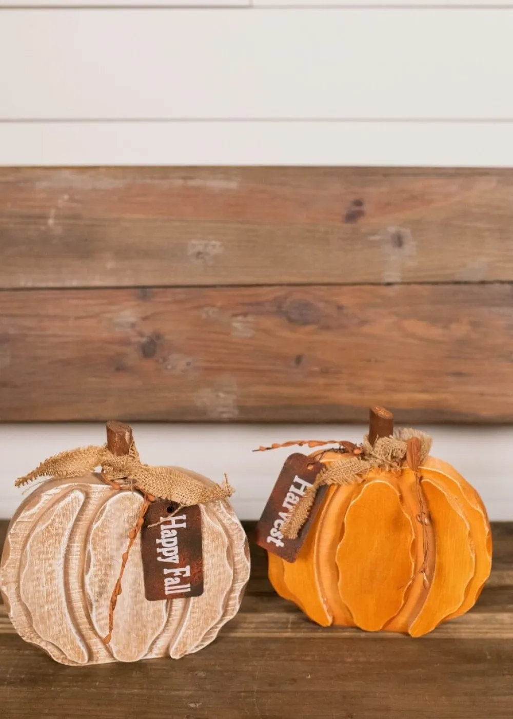 Decorator's Warehouse 8” Wood Harvest Pumpkin with Burlap Bow and Berry Accents > Fall Decor|Fall Decor