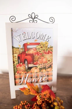 Decorator's Warehouse 17.9” Wood Harvest Tabletop Décor with Easel > Fall Decor|Fall Decor