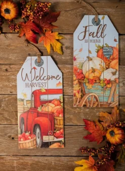 Decorator's Warehouse 16” Wood Harvest Wall Hanging Decor Red Truck & Pumpkins > Fall Decor|Fall Decor
