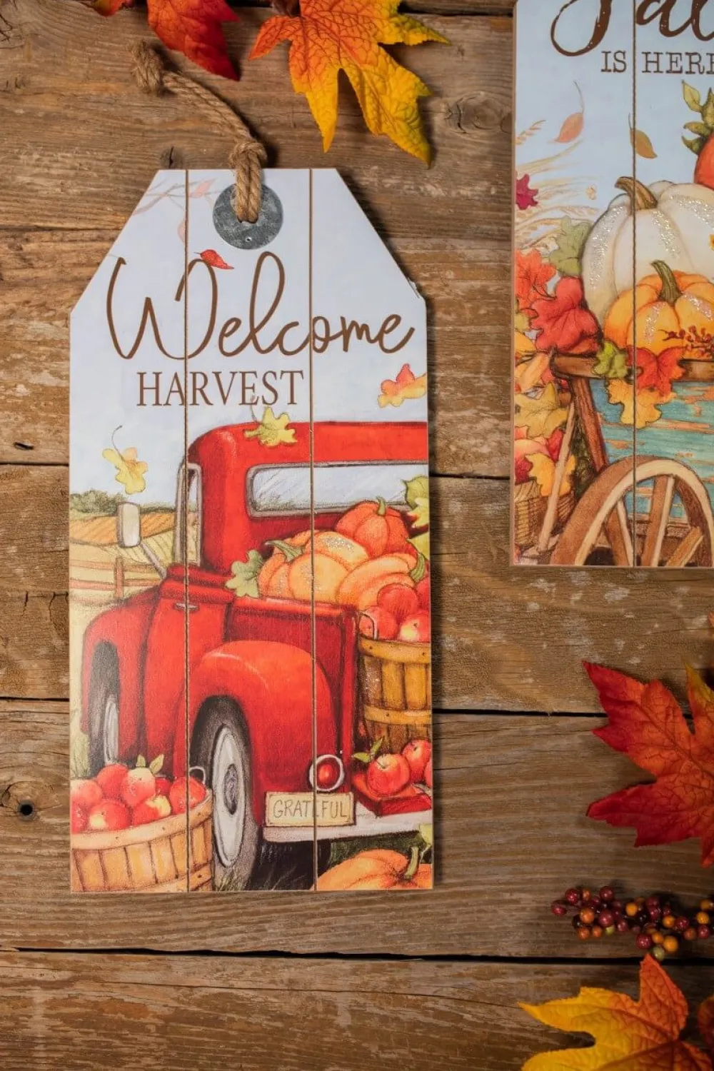 Decorator's Warehouse 16” Wood Harvest Wall Hanging Decor Red Truck & Pumpkins > Fall Decor|Fall Decor