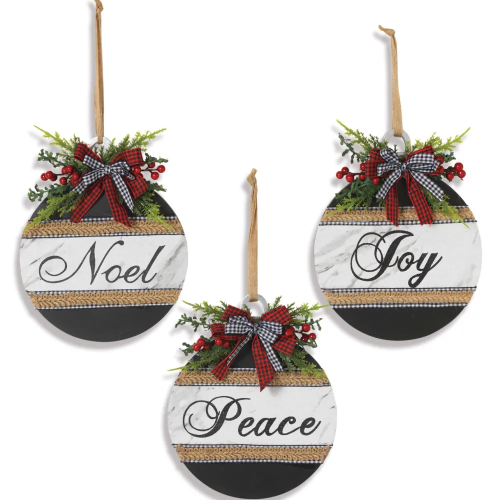 Decorator's Warehouse 8.5" Wood Holiday Ornament With Bow > Christmas Ornaments|Christmas Ornaments