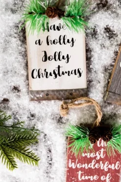 Decorator's Warehouse 5” Wood Holiday Sign Ornament with Pinecone Accent > Christmas Ornaments|Christmas Ornaments
