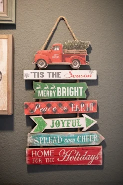 Decorator's Warehouse 22.4” Wood Holiday Sign w/ Vehicle > Christmas Decor