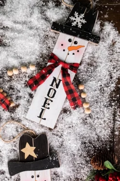 Decorator's Warehouse 11.8” Wood Snowman with Buffalo Check Plaid Scarf Ornament > Christmas Ornaments|Christmas Ornaments