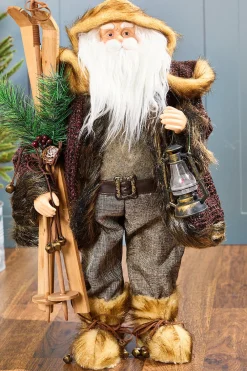 Decorator's Warehouse 25” Woven Burlap Santa With Skis & Lantern > Winter Woodland|Santas & Angels