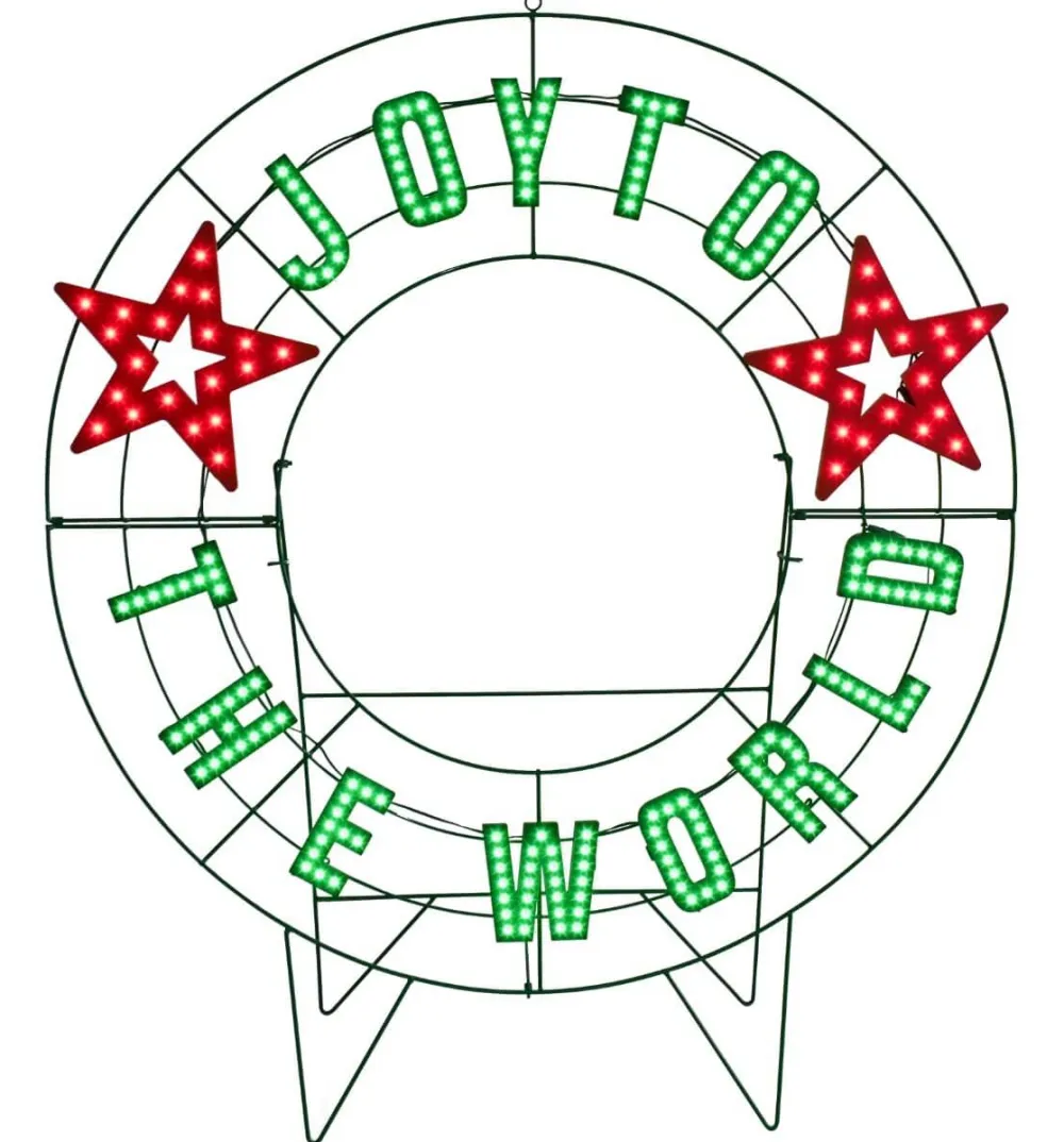 Decorator's Warehouse 40" Wreath - Joy to the World with Stars with 223 Lights > Outdoor Lighting|Lit Signs