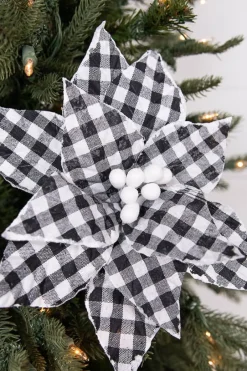Decorator's Warehouse 22” x 10.5" Black and White Plaid Poinsettia Stem with White Berries > Best Sellers|Christmas Sale