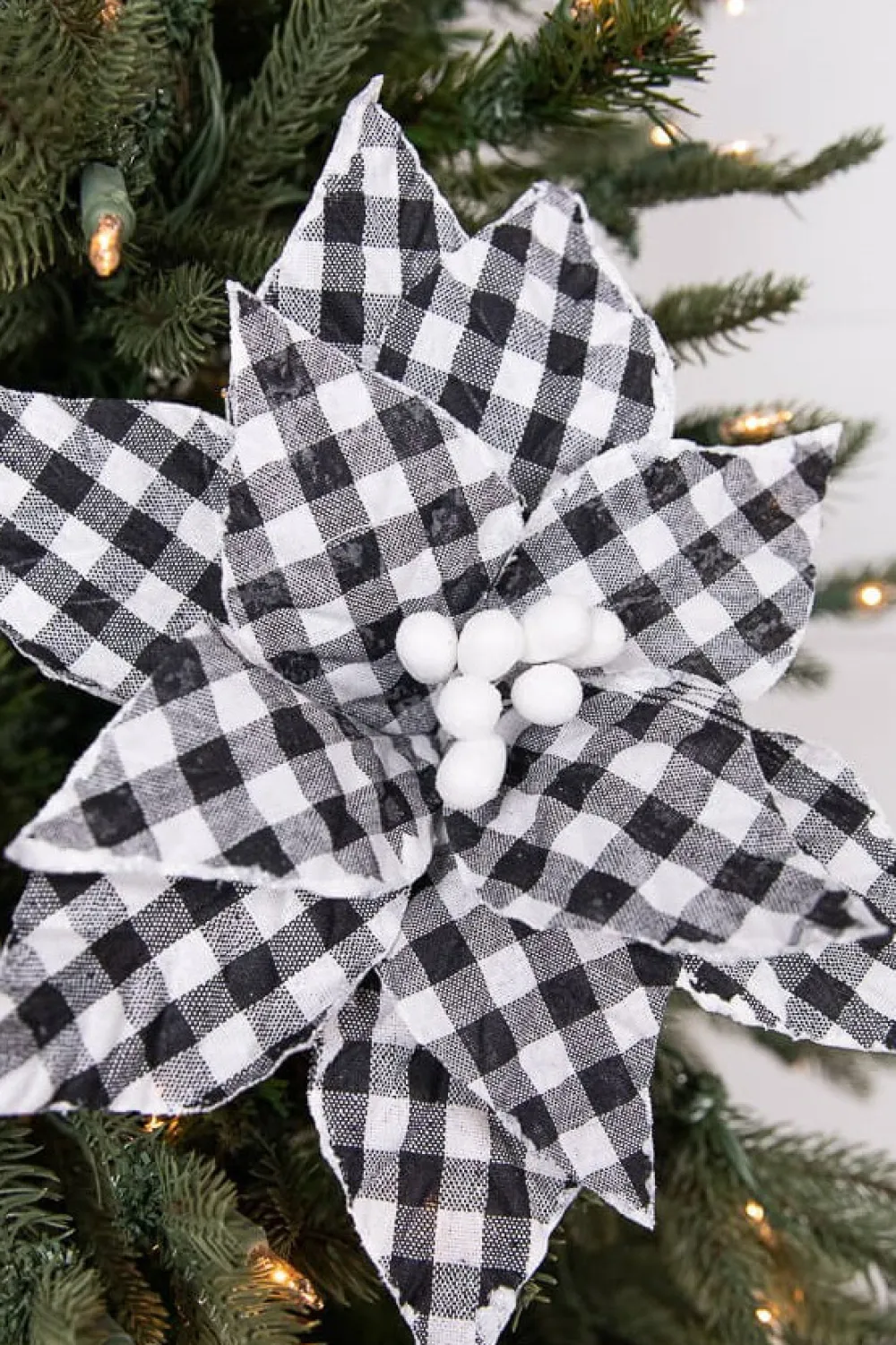 Decorator's Warehouse 22” x 10.5" Black and White Plaid Poinsettia Stem with White Berries > Best Sellers|Christmas Sale