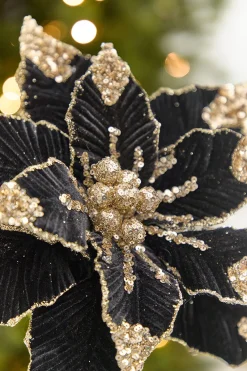 Decorator's Warehouse 20" x 11.5” Black Glitter Poinsettia Stem > Nutcracker|2026 New Additions