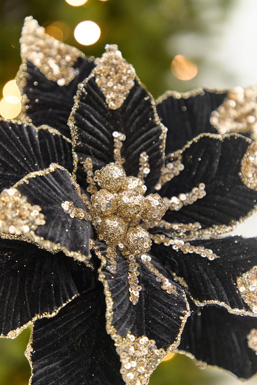 Decorator's Warehouse 20" x 11.5” Black Glitter Poinsettia Stem > Nutcracker|2026 New Additions