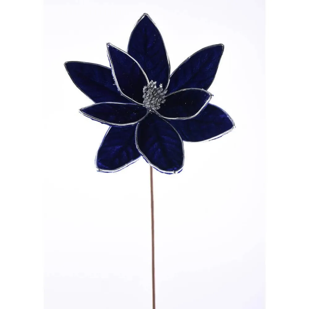 Decorator's Warehouse 22” x 11.5" Blue/Silver Velvet Poinsettia Stem > Nutcracker|Christmas Sale