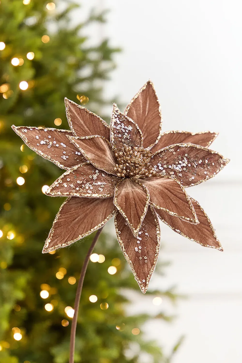 Decorator's Warehouse 20" x 12" Brown Embellished Poinsettia Stem > Sugar & Spice|Christmas Decor