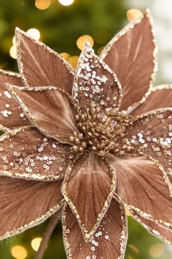 Decorator's Warehouse 20" x 12" Brown Embellished Poinsettia Stem > Sugar & Spice|Christmas Decor