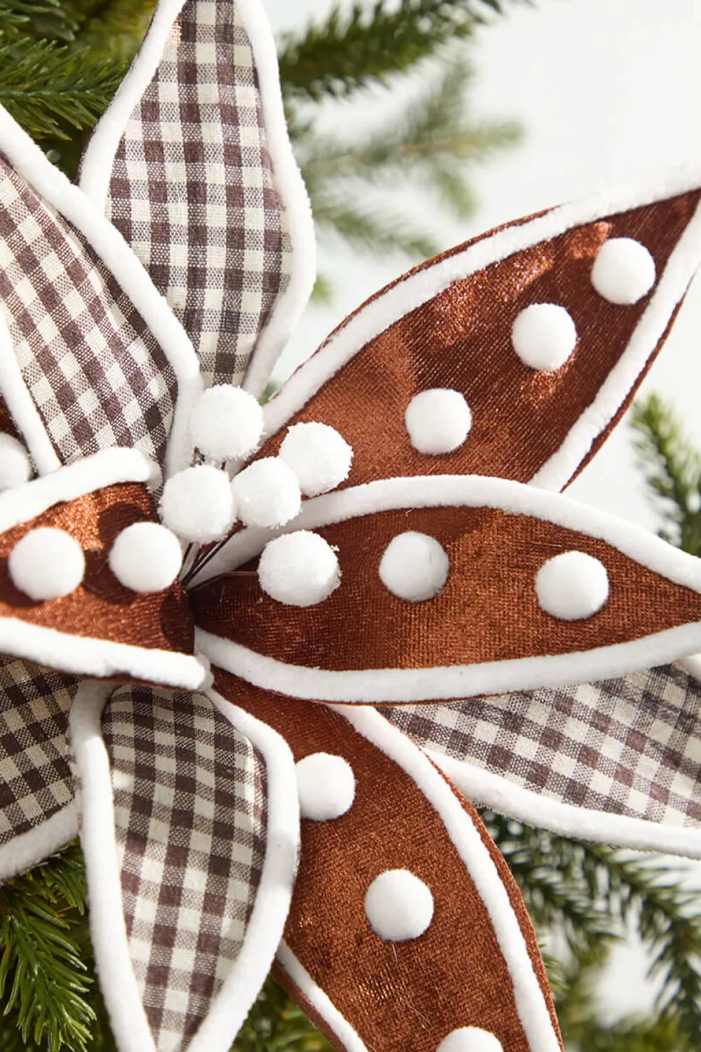 Decorator's Warehouse 20" x 13" Brown Velvet Check Poinsettia Stem > Christmas Decor|Sugar & Spice