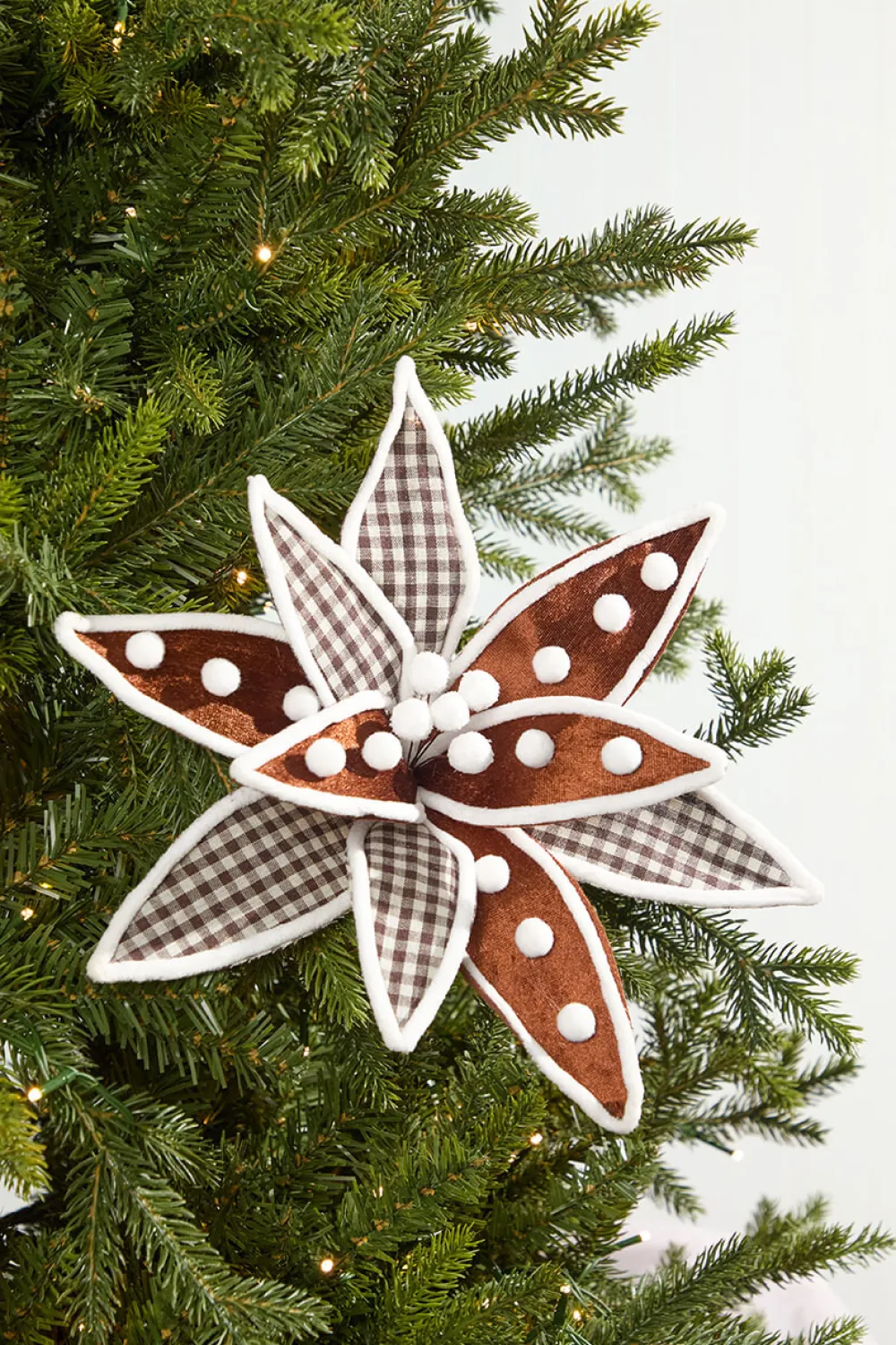 Decorator's Warehouse 20" x 13" Brown Velvet Check Poinsettia Stem > Christmas Decor|Sugar & Spice