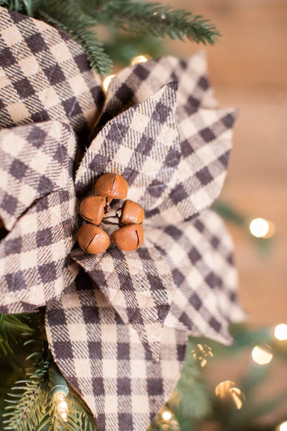 Decorator's Warehouse 22” x 12” Buffalo Check Poinsettia Stem > Winter Woodland|Christmas Sale