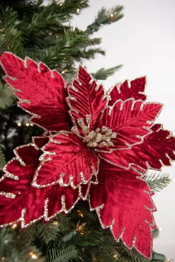 Decorator's Warehouse 22” x 13.5" Burgundy Poinsettia Stem > Jewel Tones|Christmas Flowers