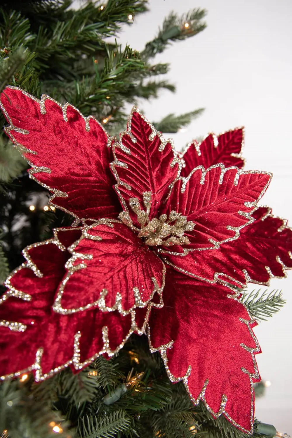 Decorator's Warehouse 22” x 13.5" Burgundy Poinsettia Stem > Jewel Tones|Christmas Flowers