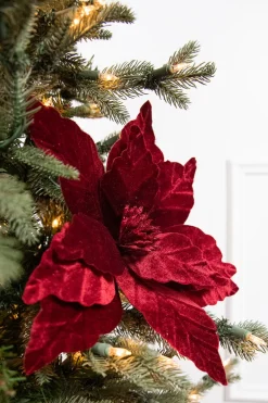 Decorator's Warehouse 22" x 13" Burgundy Poinsettia Stem > Christmas Decor|Jewel Tones