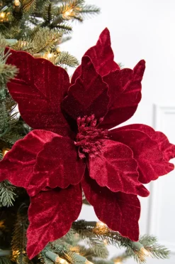 Decorator's Warehouse 22" x 13" Burgundy Poinsettia Stem > Christmas Decor|Jewel Tones