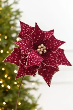 Decorator's Warehouse 20" x 12" Burgundy Sequin Poinsettia Stem > Jewel Tones|2026 New Additions