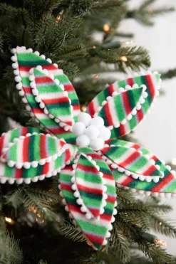 Decorator's Warehouse 22” x 11" Candy Stripe Poinsettia Stem > Christmas Decor|Christmas Flowers