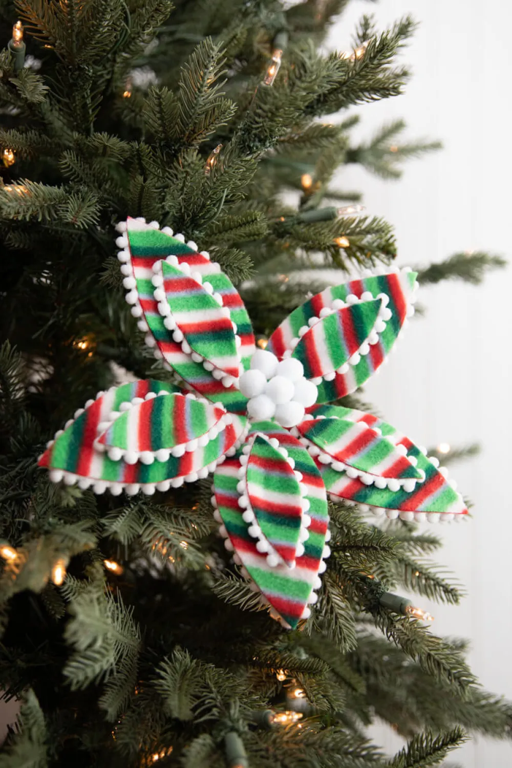 Decorator's Warehouse 22” x 11" Candy Stripe Poinsettia Stem > Christmas Decor|Christmas Flowers