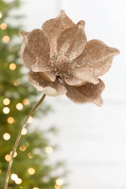 Decorator's Warehouse 22" x 9.5" Champagne Glitter Magnolia Stem > Christmas Decor|Jewel Tones