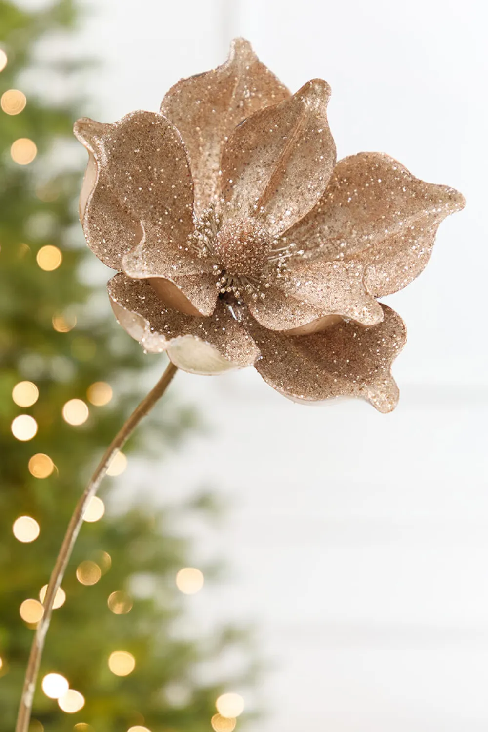 Decorator's Warehouse 22" x 9.5" Champagne Glitter Magnolia Stem > Christmas Decor|Jewel Tones