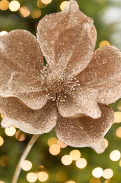 Decorator's Warehouse 22" x 9.5" Champagne Glitter Magnolia Stem > Christmas Decor|Jewel Tones