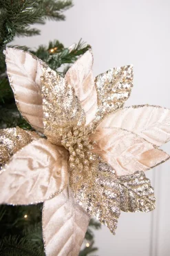 Decorator's Warehouse 24” x 12" Champagne Glitter Poinsettia > Sugar & Spice|Christmas Decor