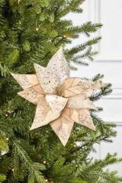 Decorator's Warehouse 20" x 12" Champagne Jeweled Velvet Poinsettia Stem > Christmas Decor|Natural Elegance